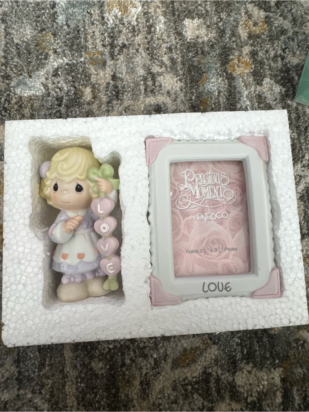 Precious Moments Pink & White 'Love' Photo Frame with Figurine by Enesco